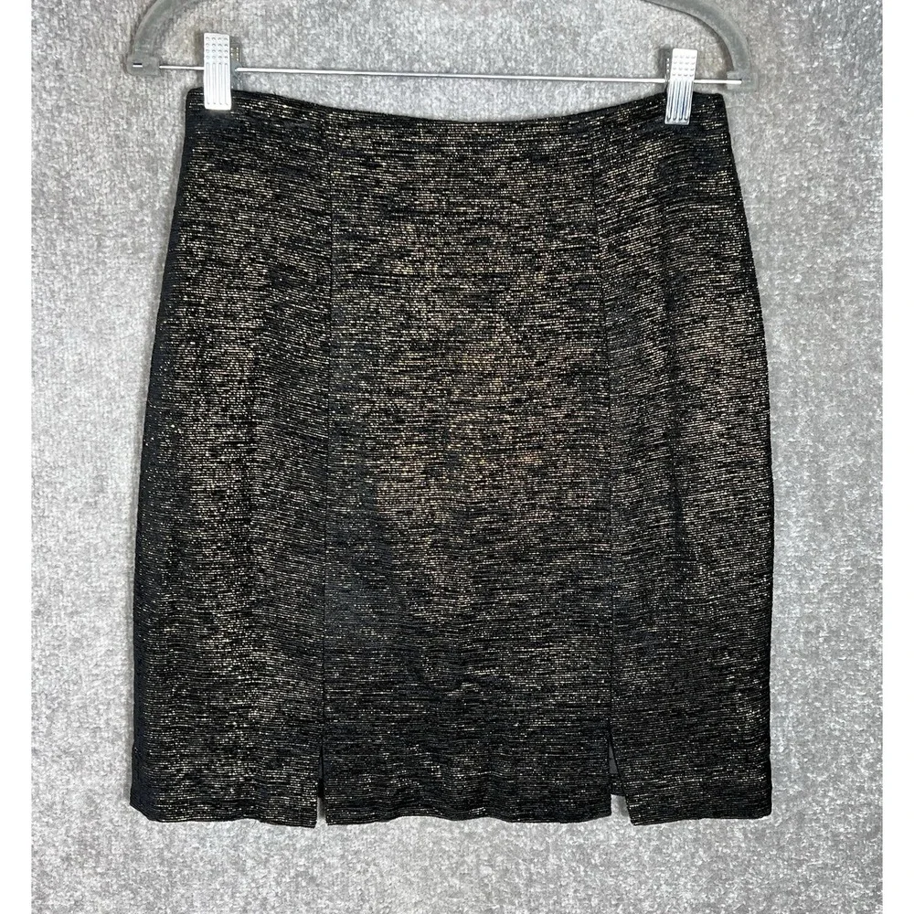Vintage Gantos Straight Pencil Skirt Womens Size 8 Black Gold Metallic Textured